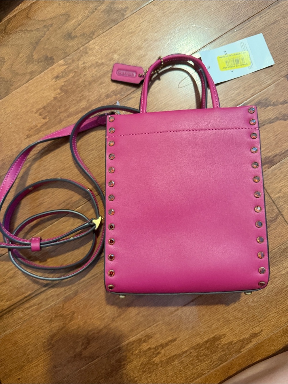 NWT COACH CASHIN MINI HYACINTH PINK CRYSTAL RIVETS MINI TOTE CE729